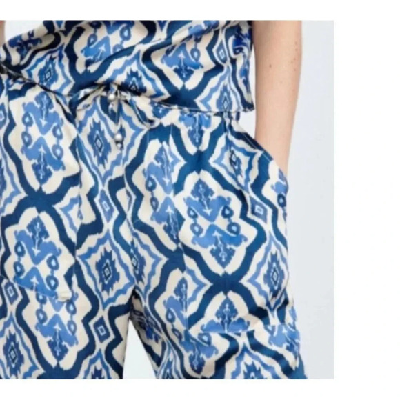 Zara Womens Bloggers Favorite Satin Printed Pants Blue Size Medium - Picture 13 of 13